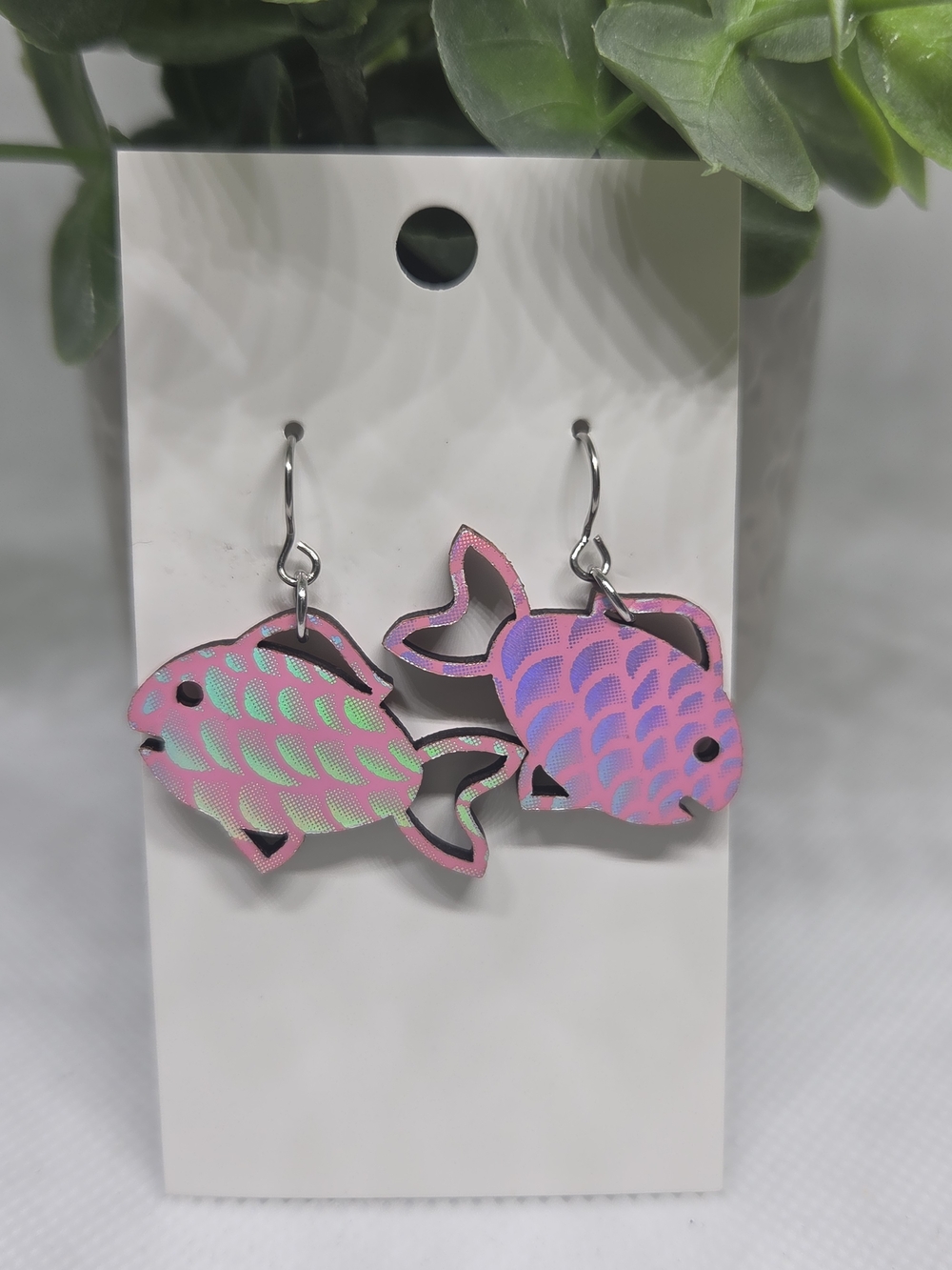 Pink Iridescent Fish Dangle Earrings - Playful Coastal Style